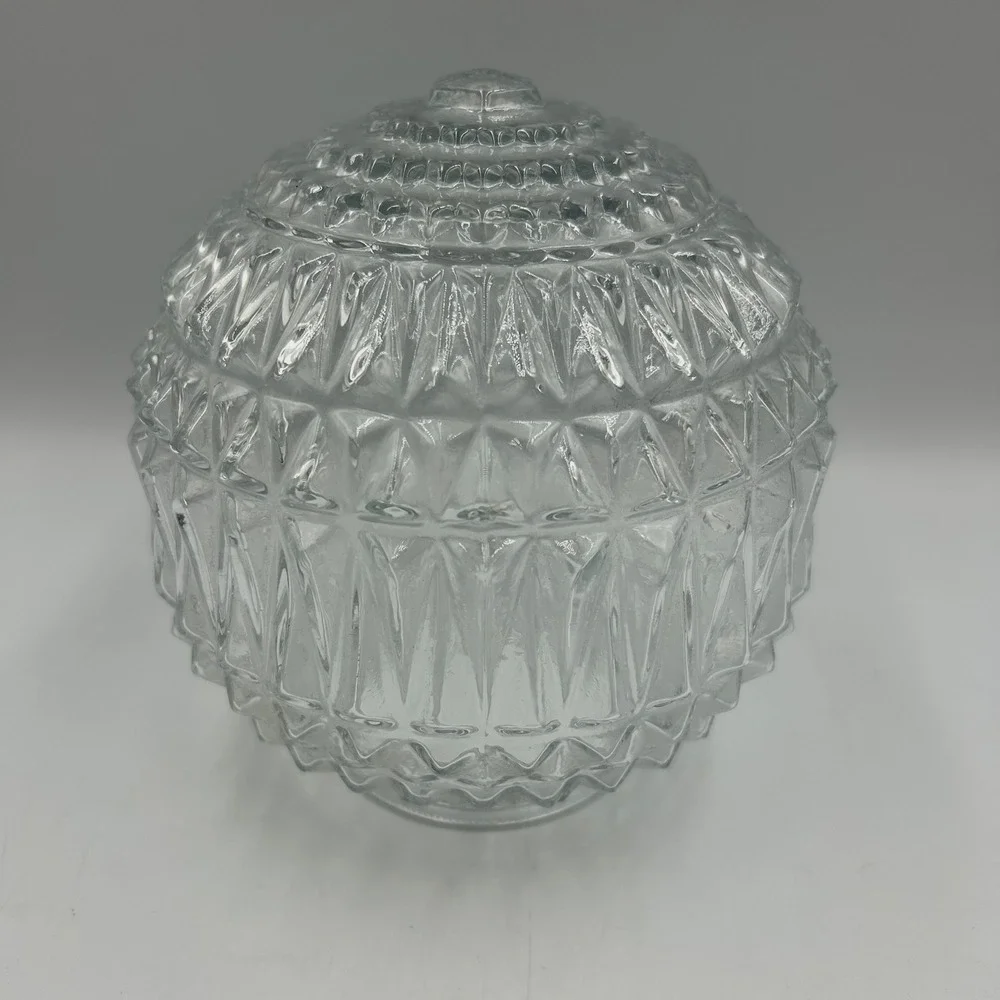 Art Deco Glass Light Fixture Globe Cut Crystal Style Pyramid VTG MCM 3.25 Fitter